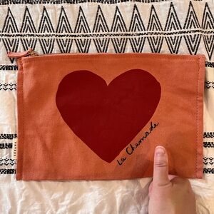 Sezane Canvas Pouch "La Chamade" Heart Print New